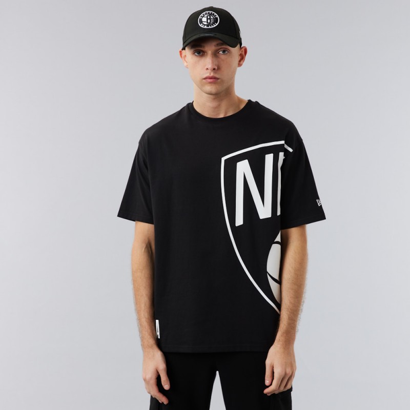 Brooklyn Nets NBA Infill Team Logo White Oversized T-Shirt
